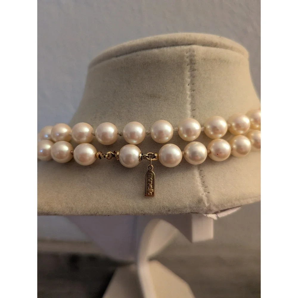 Marvella Double Strand Faux Pearl Necklace‎ Creamy White Vintage Style Clasp